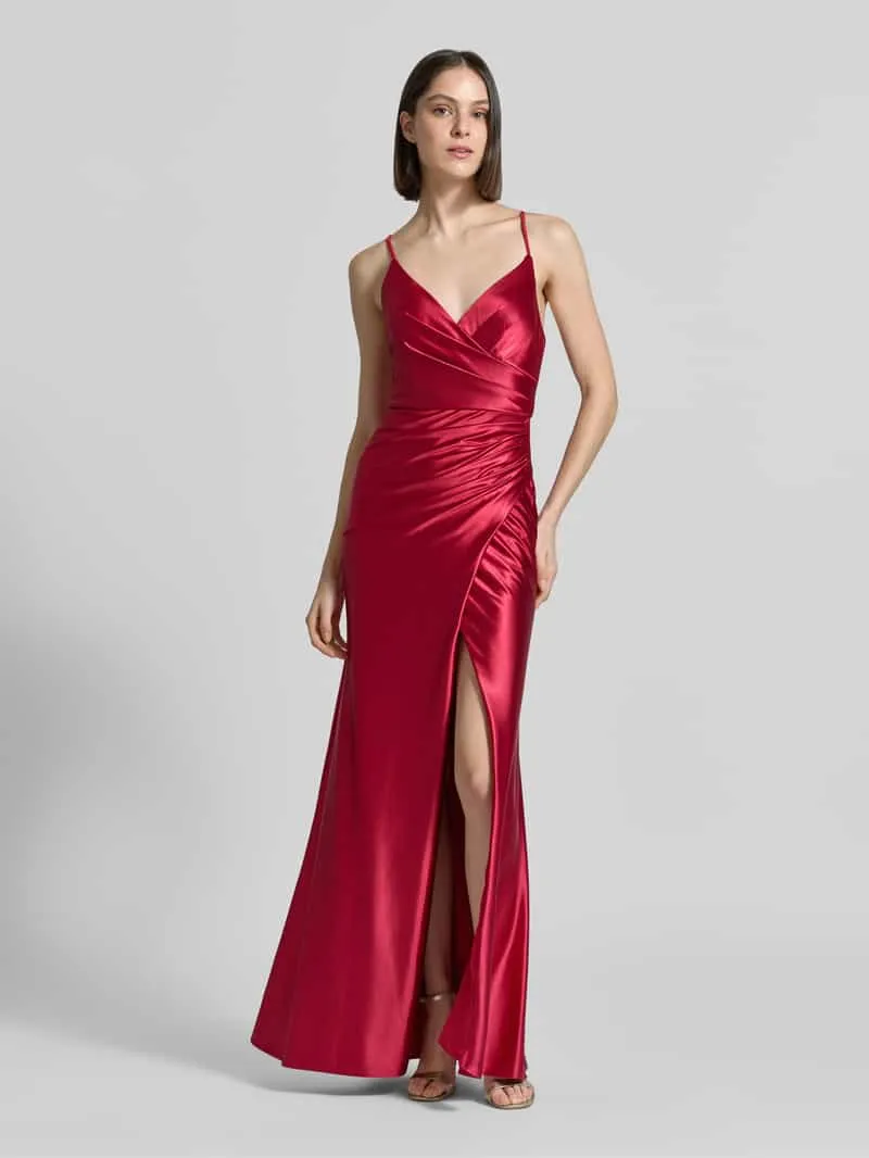 LUXUAR FASHION Maxi-jurk van satijn met draperieën en loopsplit Bordeaux