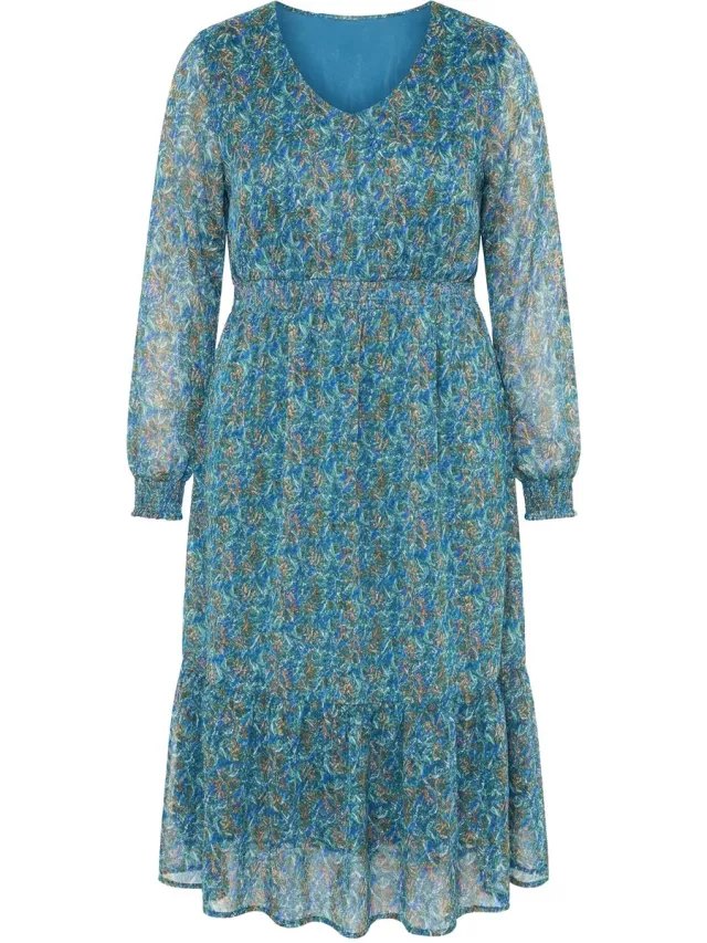 Studio Untold Dames - Maxi-jurk A-lijn print met glitterdraden zoomvolant - Matgroen - Maat 54+