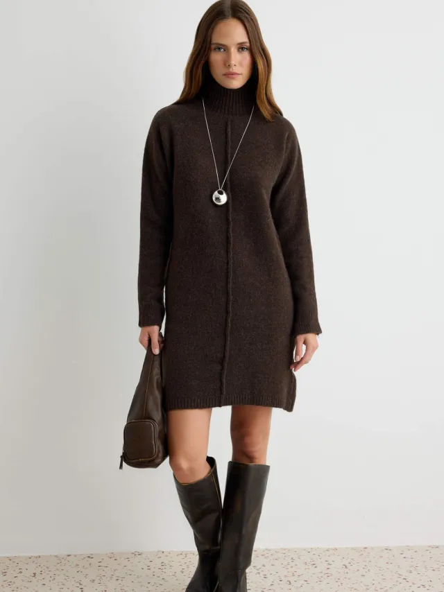 Trendyol TRENDYOLMİLLA Dames Bruin Effen Kort / Mini Lang Recht Jurken