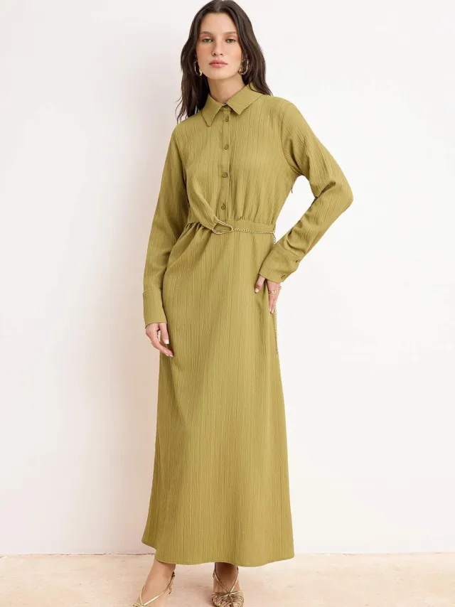 Turkishsouq Dames maxi-jurk, plat model, lang, casual/dagelijks, A-lijn model, geschikt voor hijab Kaki