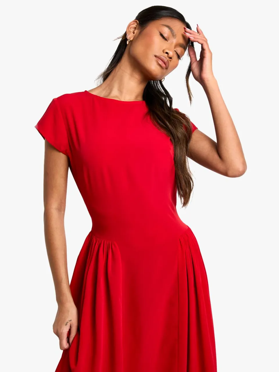 boohoo Dames Textuurrijke Volume Rok Midaxi Jurk rood, foto 3