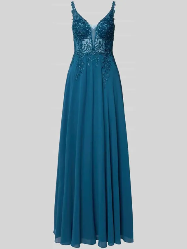 LUXUAR FASHION Avondjurk met stitchings en met siersteentjes petrol, foto 2
