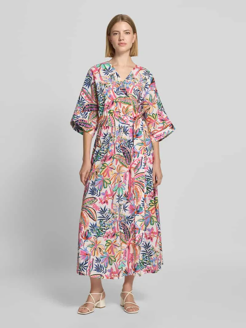 Milano Italy midi-jurk van viscosemix met florale all-over print Oranje