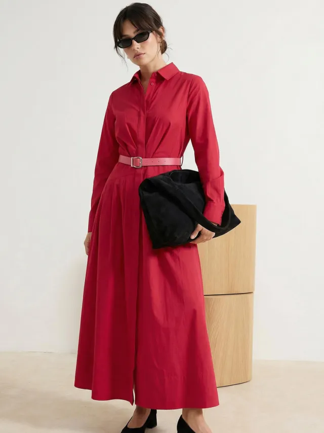 Trendyol Modest Dames Roze Effen Maxi Lang Casual Skater Modest Jurken Fuchsia