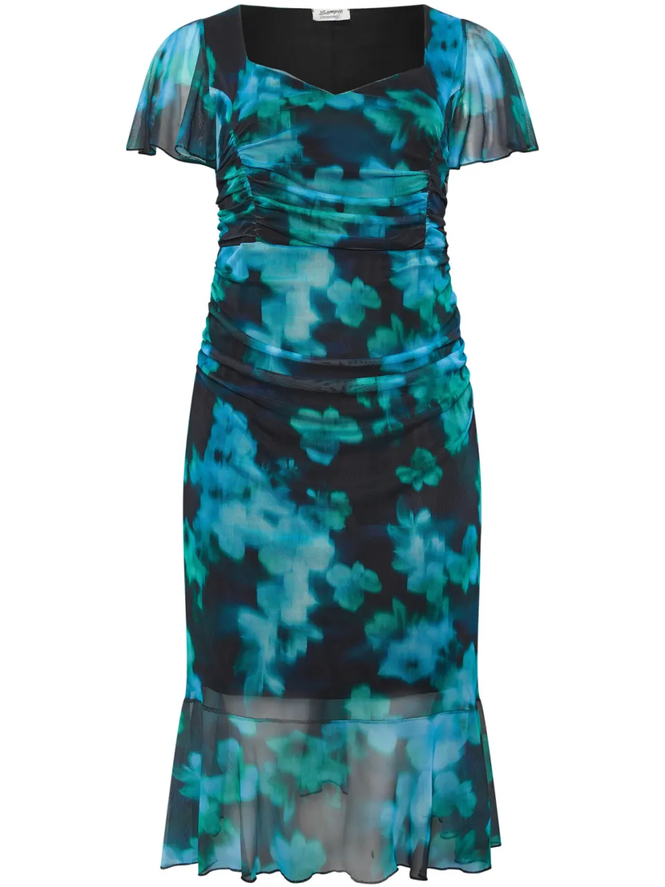Yours London Blauwgroene Jurk Met Vervaagde Print En Geplooide Stijl, foto 4
