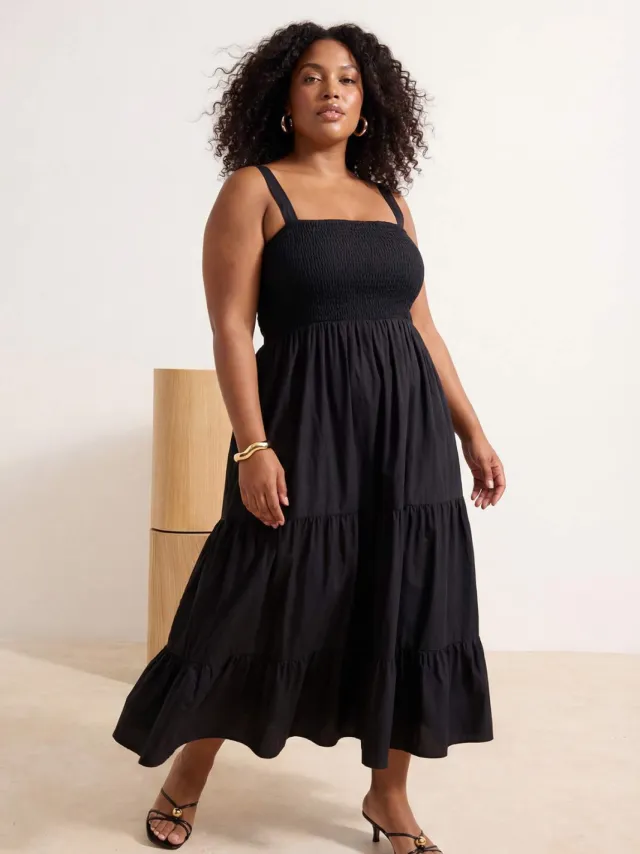 Trendyol Curve Dames Zwart Effen Midi Mouwloos Avond / Dagelijks Skater Grote maten Jurk