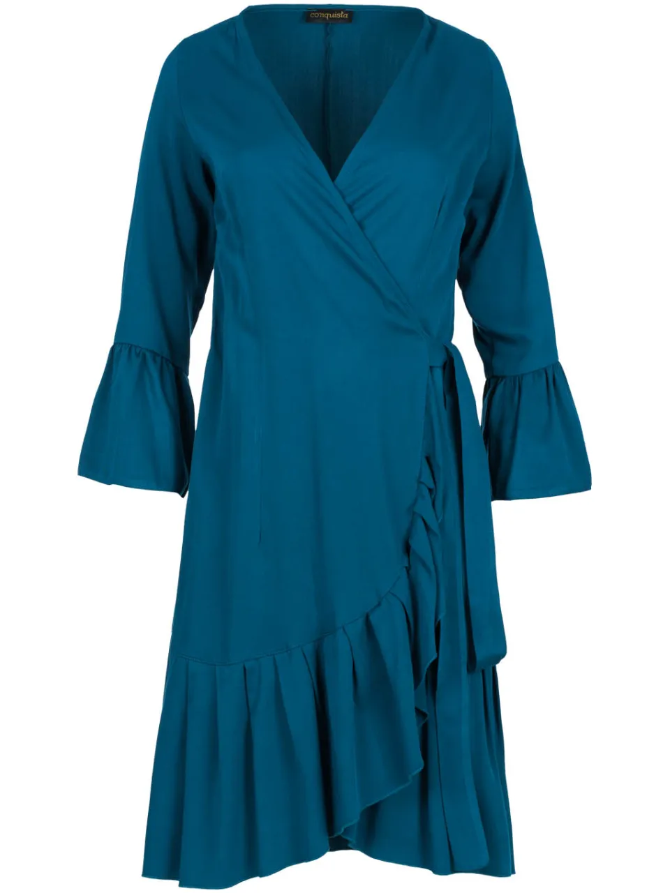 Conquista Petrol Wrap Dress Viscose met klokmouwen., foto 2