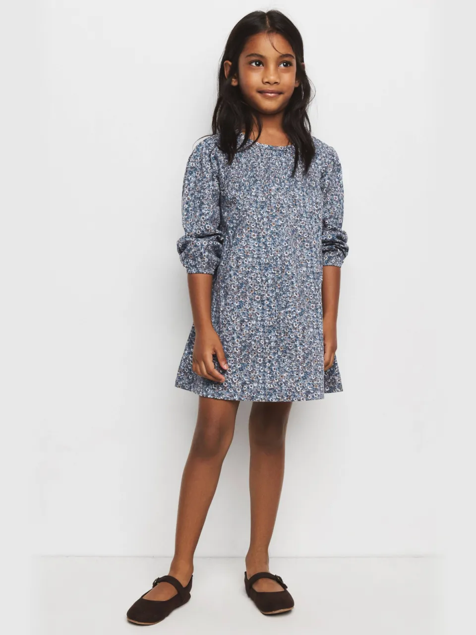 Mango Kids gebloemde midi jurk blauw Blauw/bruin/wit