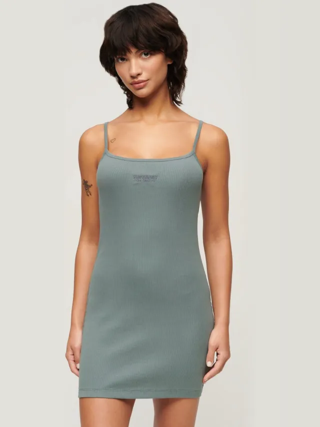 Superdry Geborduurde geribde jurk met bandjes - Dames - Jurken stormy weather blue