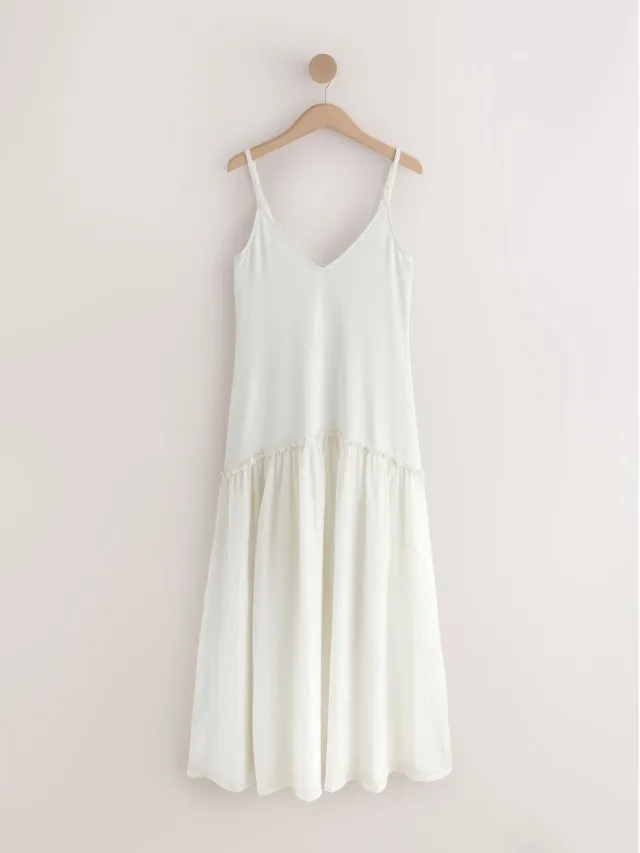 Next Dames - Jersey jurk met verlaagde taille en smalle bandjes - Wit White