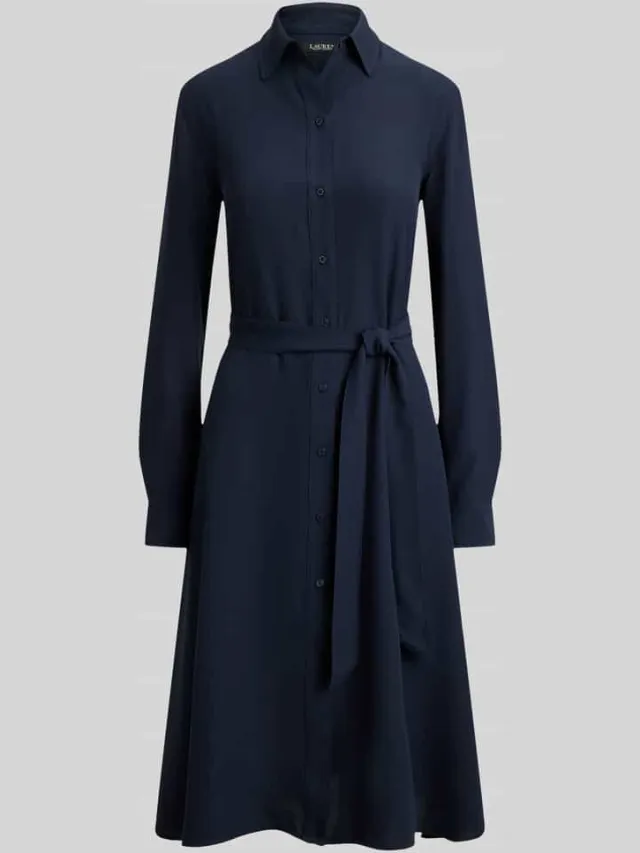 Lauren Ralph Lauren overhemdjurk met tailleriem marineblauw, foto 2