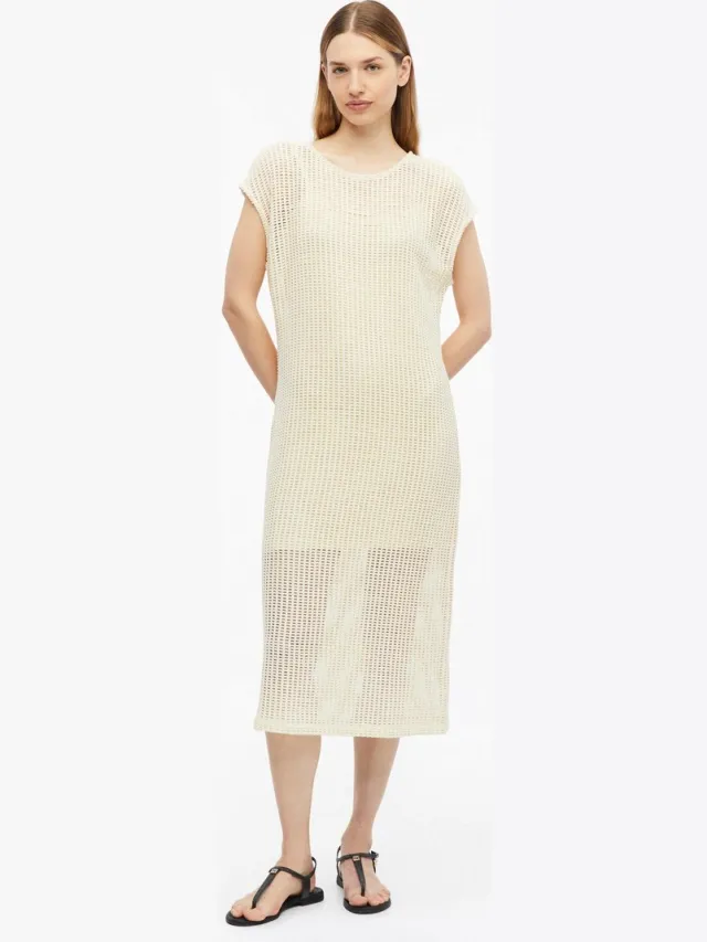 S.Oliver female - Gehaakte kanten midi-jurk met onderjurk lichtbeige