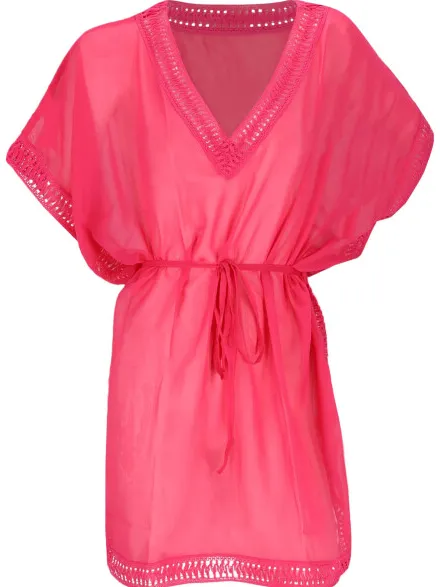 Sarlini Dames tuniek strandjurk polyester chiffon effen fuchsia fel Roze
