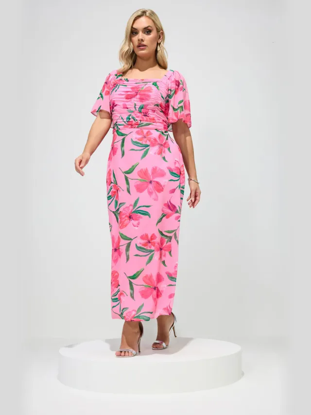 Yours London Roze Geplooide Maxijurk Met Bloemenprint Pink