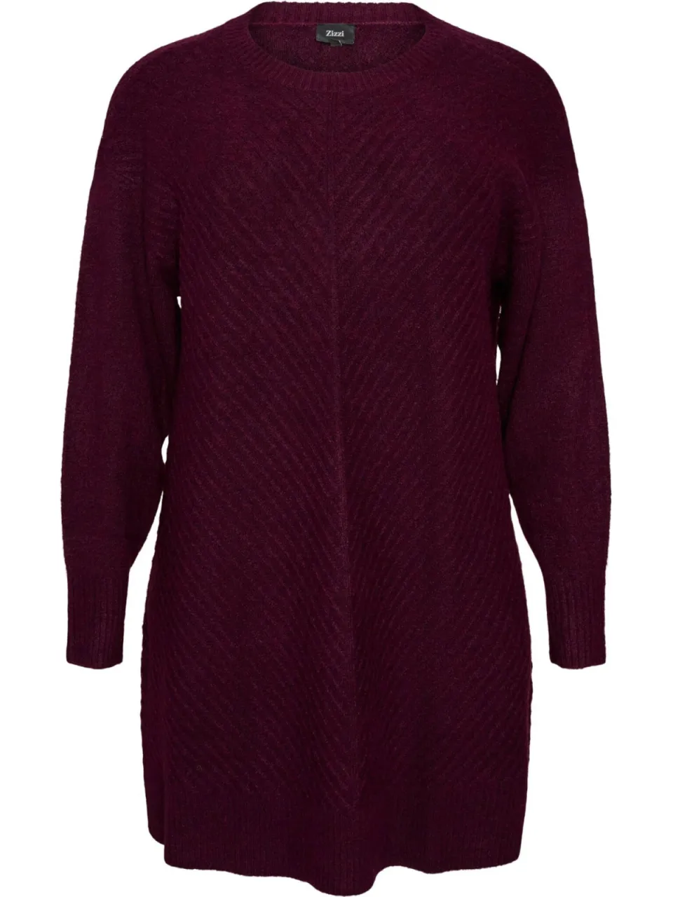 Zizzi Plus Size gebreide midi jurk - donkerrood, foto 2