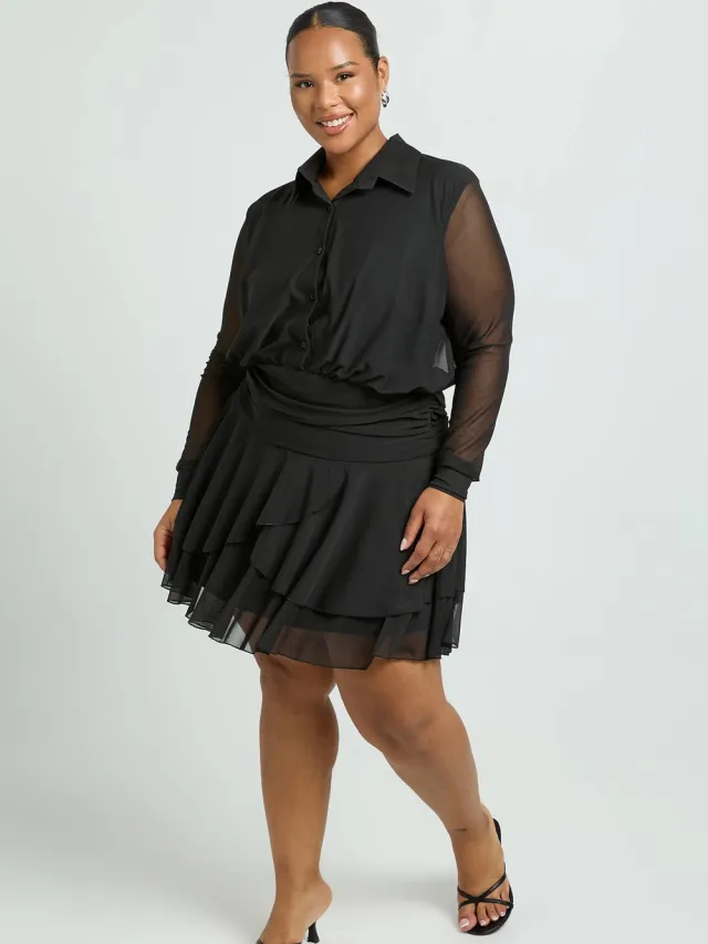 boohoo Dames Plus Kraag Drop Zoom Skater Jurk Zwart