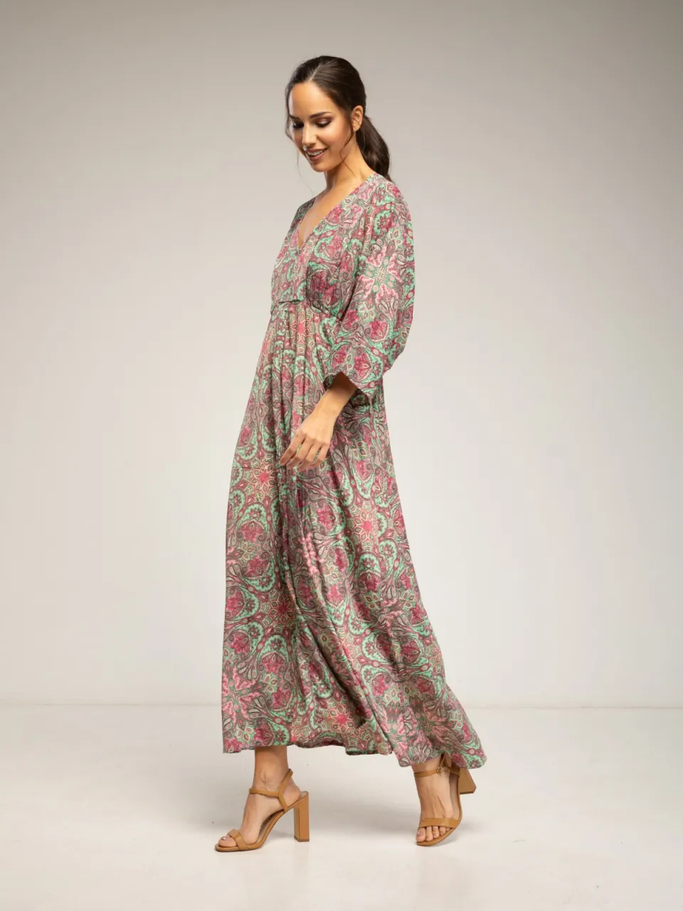 Tantra Maxi-jurk met print, V-hals en elastische taille groen, foto 2