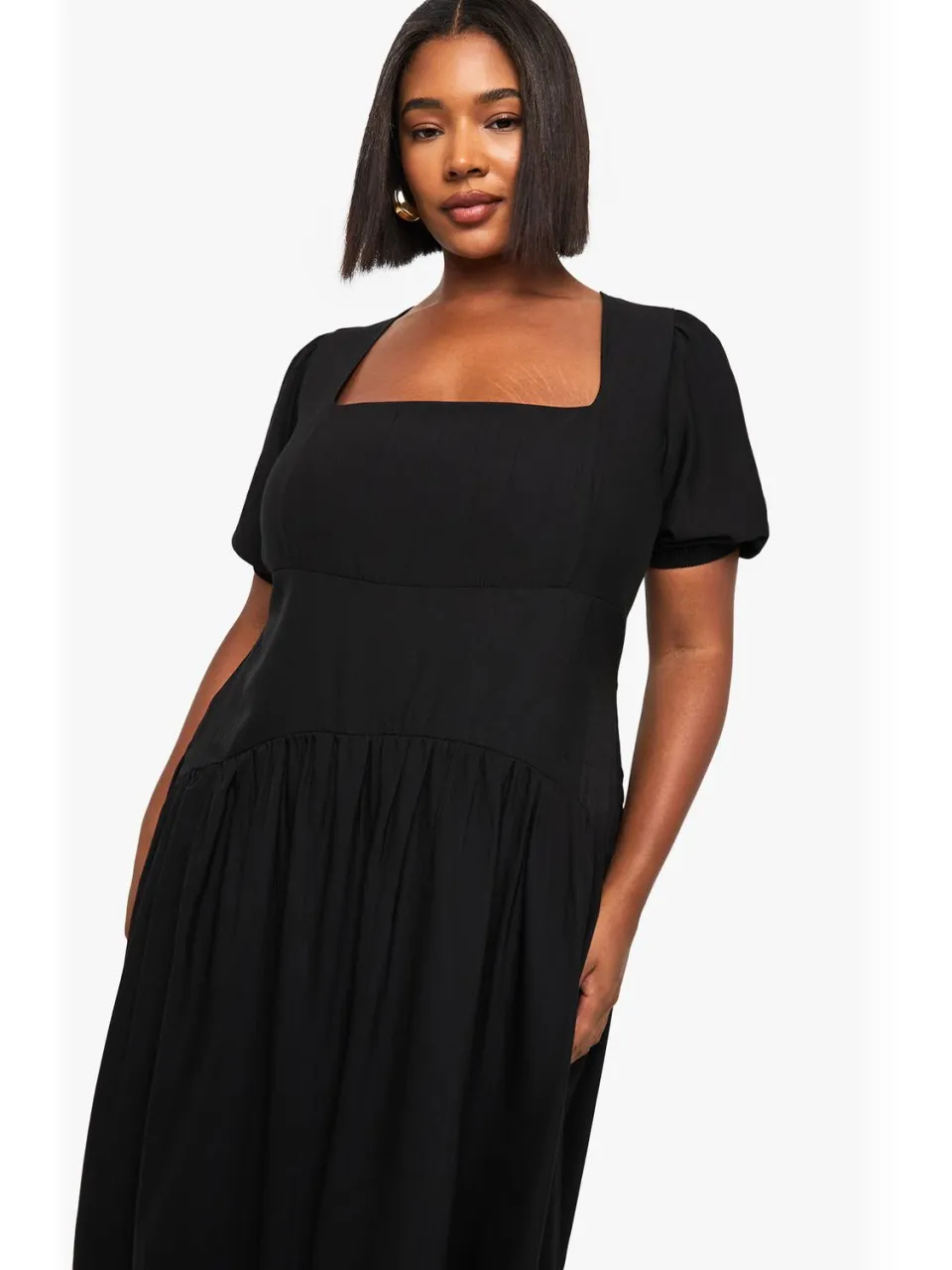 boohoo Dames Plus puffmouw maxi smock jurk zwart, foto 3