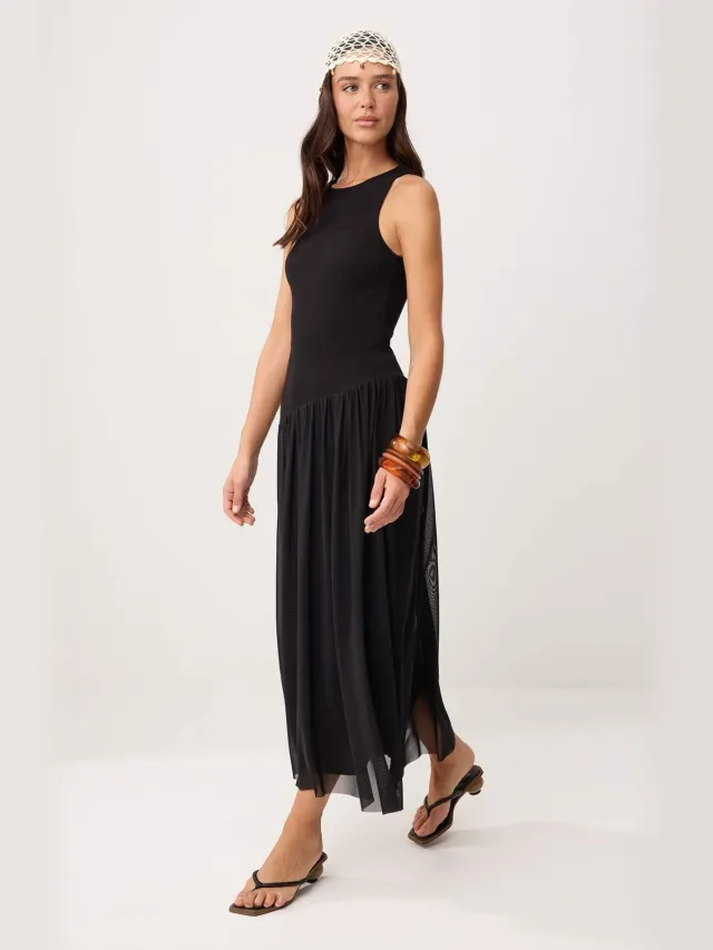Trendyol TRENDYOLMİLLA Dames Zwart Effen Maxi Mouwloos Casual Skater Jurken