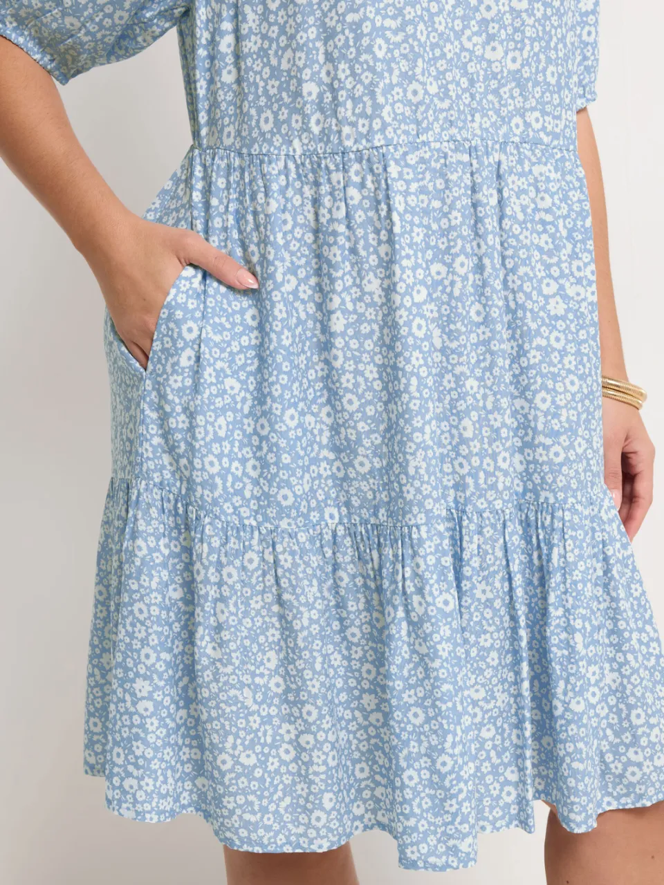 Yours Blauwe Minismockjurk Met Ruches, foto 5