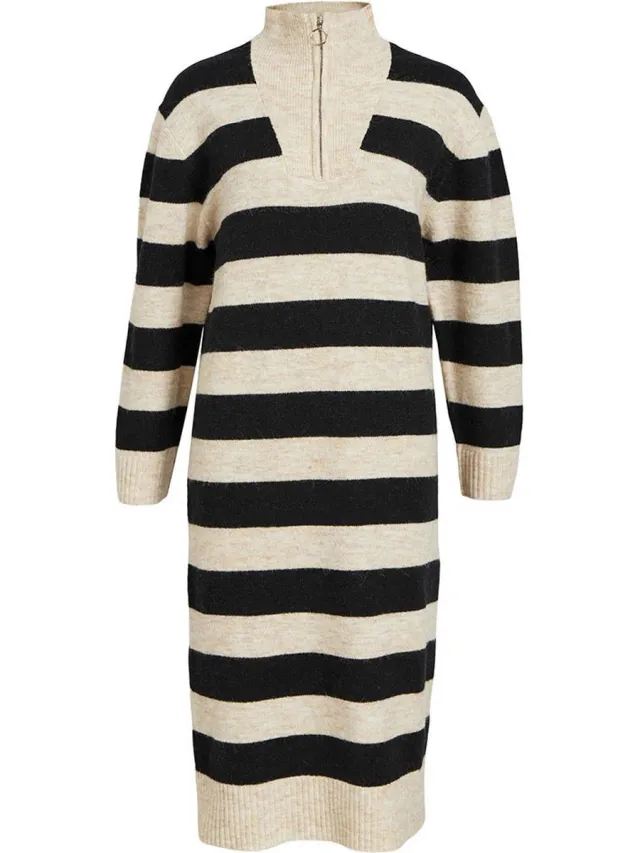 OBJECT COLLECTORS ITEM Object Minna Midi-jurk Met Lange Mouwen Beige M Vrouw Sandshell / Stripes Black