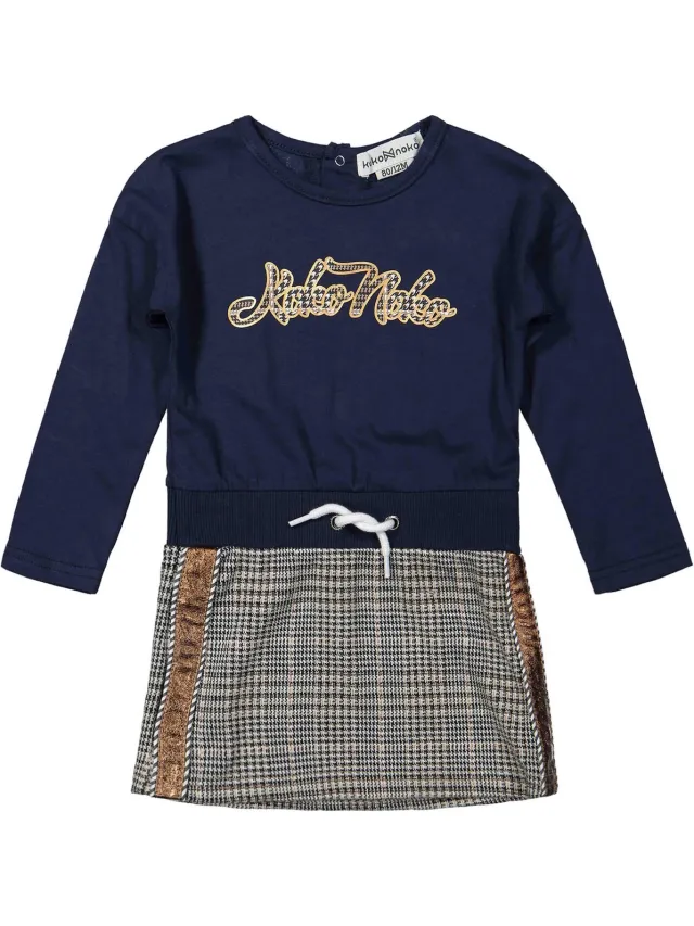 Koko Noko Meisjes jurk Navy ruitje blauw