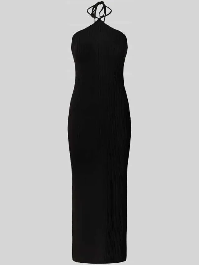 Pieces Knielange jurk met halter, model 'ALICIA' zwart, foto 2