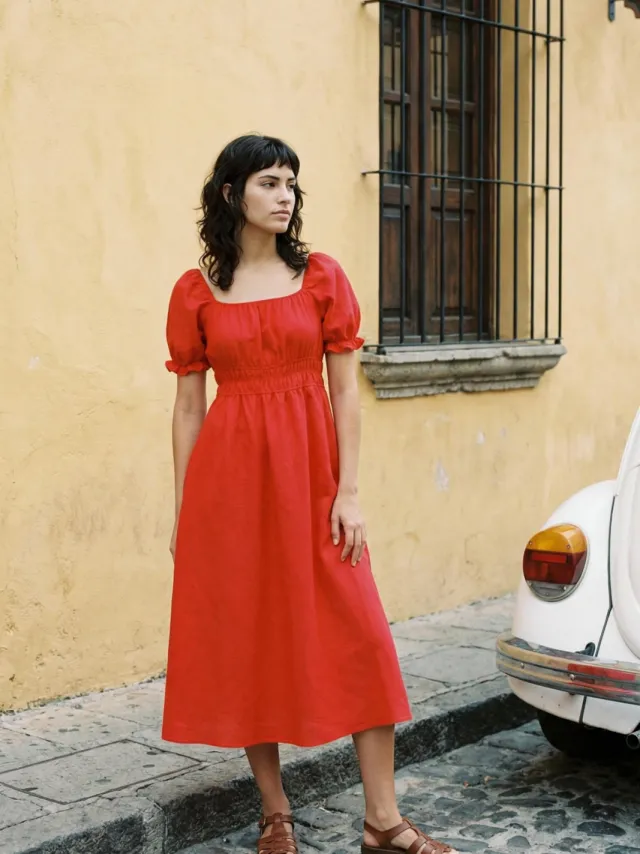 Trendyol TRENDYOLMİLLA Dames Rood Effen Midi Kort Casual Skater Jurken