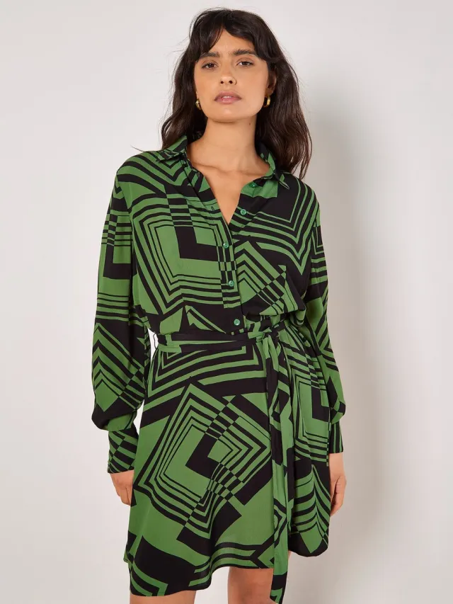 Apricot Mini-jurk met geometrische vierkanten Groen