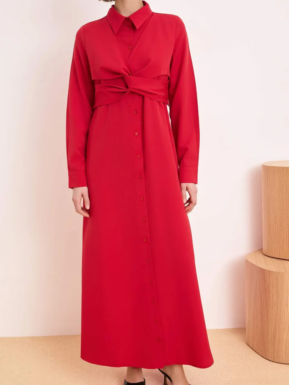 Turkishsouq Dames maxi-jurk, plat model, lang, casual/dagelijks, A-lijn model, geschikt voor hijab rood, foto 2