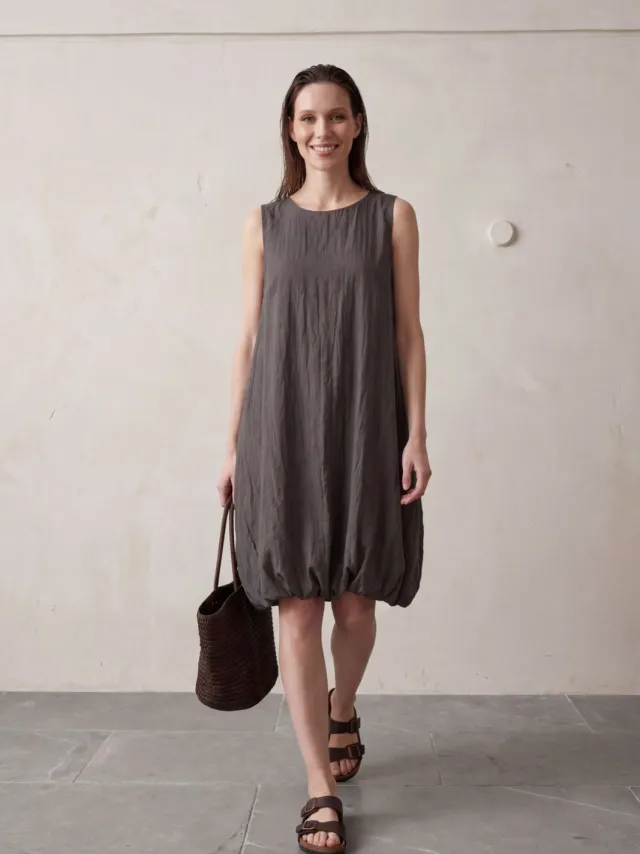 MyFashion Losse Mini-jurk in Textuur Lycocell Antraciet