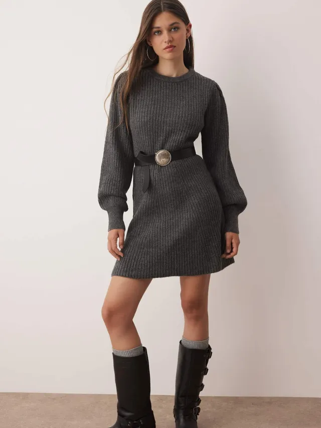 Trendyol TRENDYOLMİLLA Dames Grijs Effen Extra Kort / Super Mini Lang Casual A-lijn Jurken