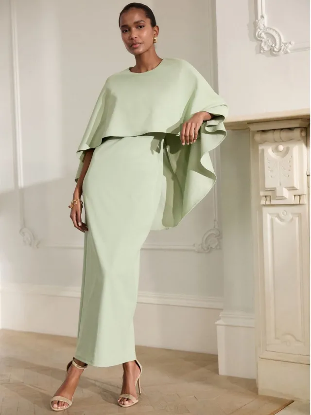 Next Dames - Lange jurk met cape - Groen Sage Green