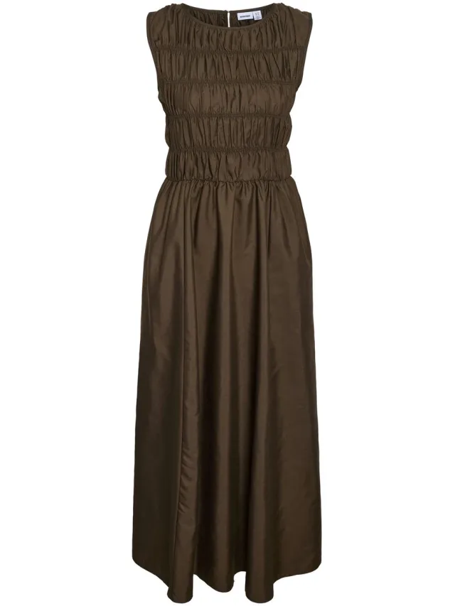 Noisy May Gesmokte jurk NMFJOLA MIDI Chocolate Brown1
