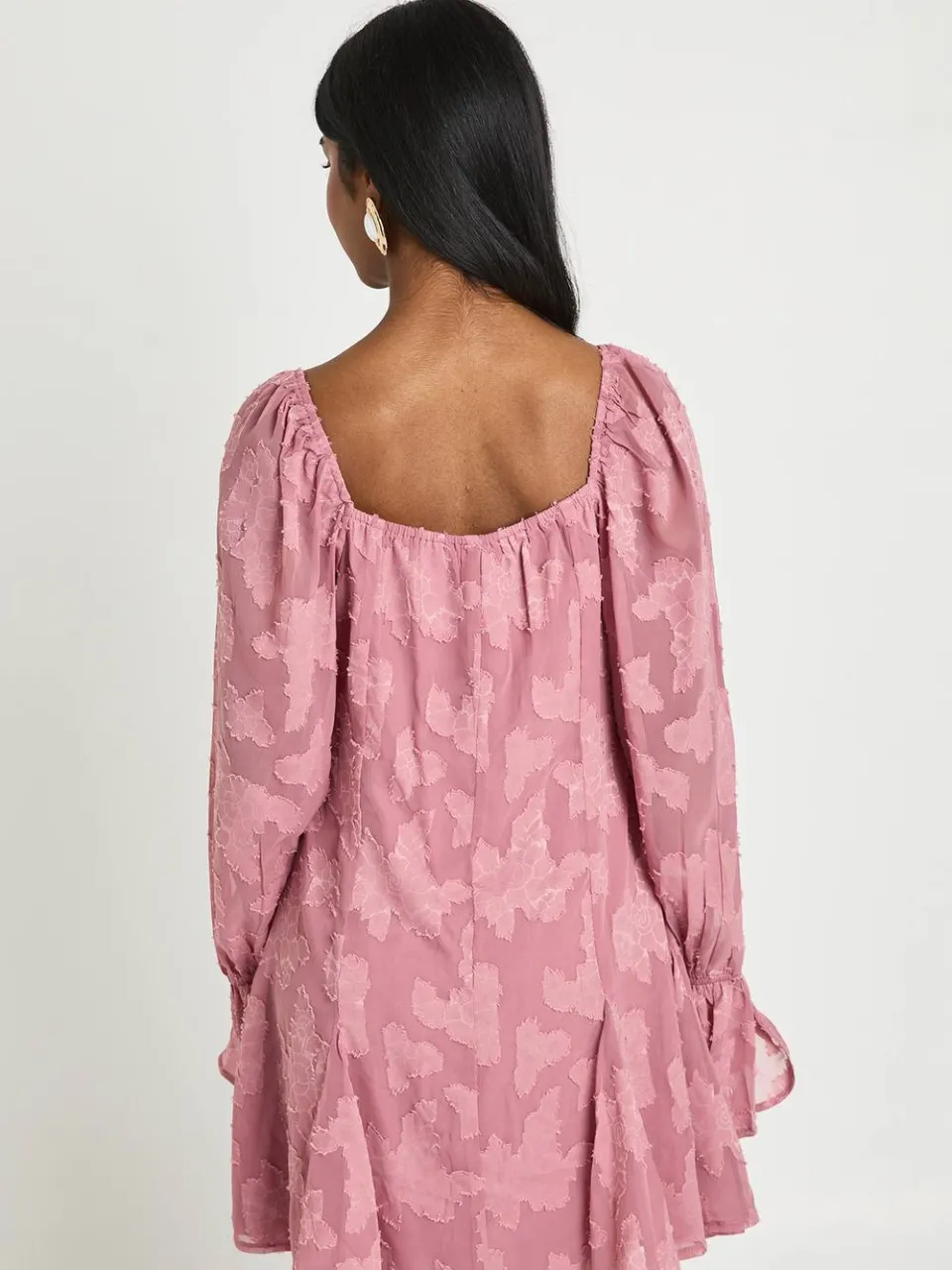 boohoo Dames Burnout Bloemen Godet Zoom Mini Jurk roos, foto 2