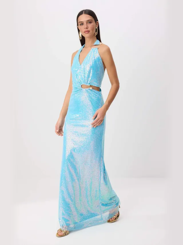 Trendyol TRENDYOLMİLLA Dames Blauw Effen Maxi Mouwloos Recht Avond & Gala Jurk