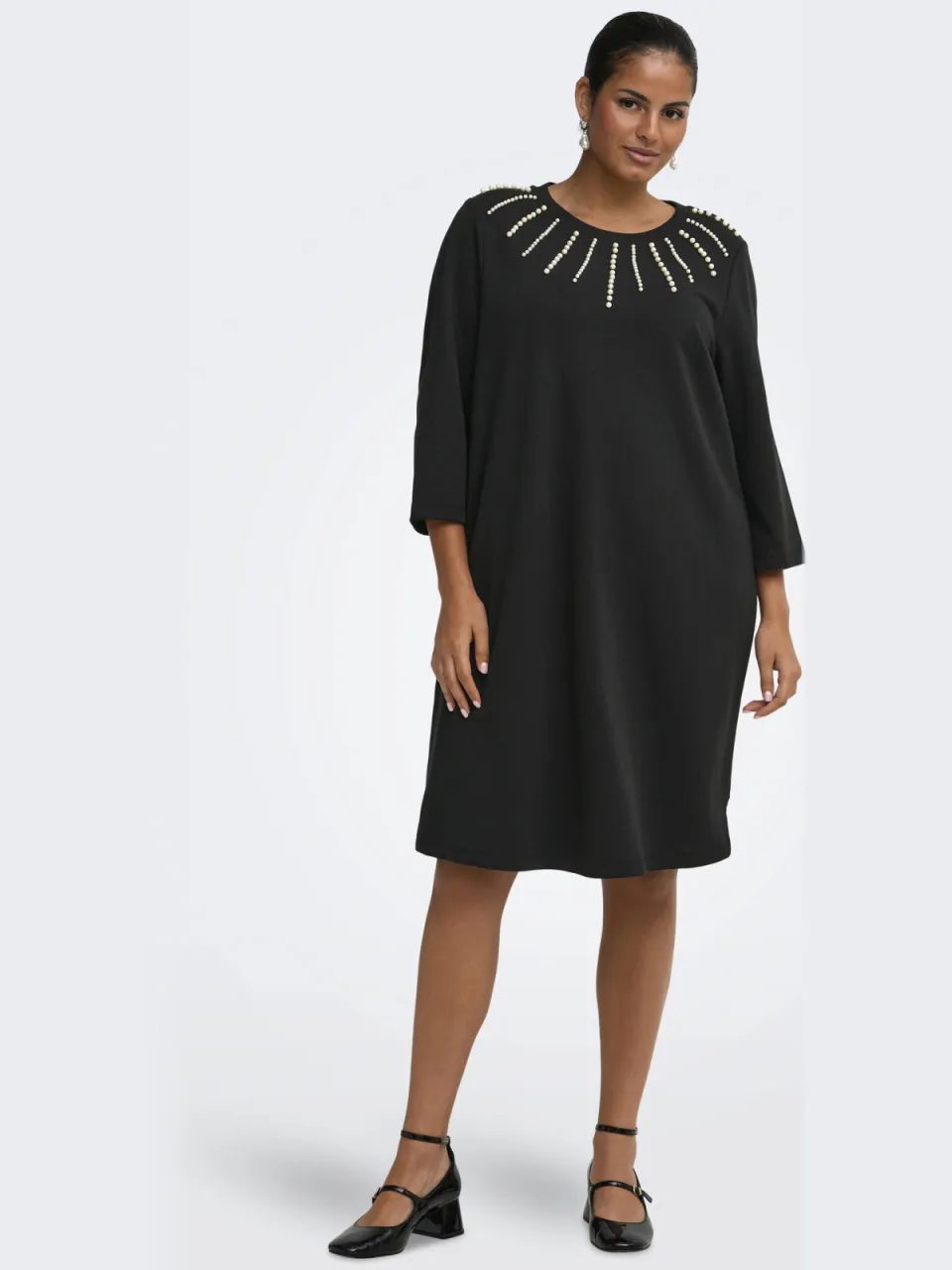 Only Carmakoma Plus Size midi jurk met parels - zwart, foto 3