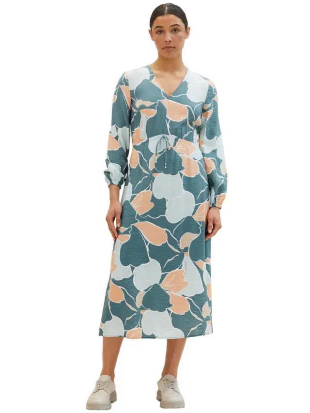 Tom Tailor Printed Airblow Jurk Met 3/4 Mouwen Veelkleurig 40 Vrouw Abstract Flower Print
