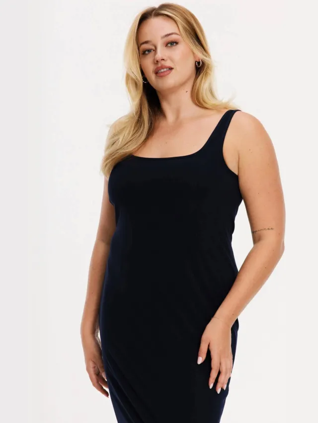 Yoek midi bodycon jurk donkerblauw