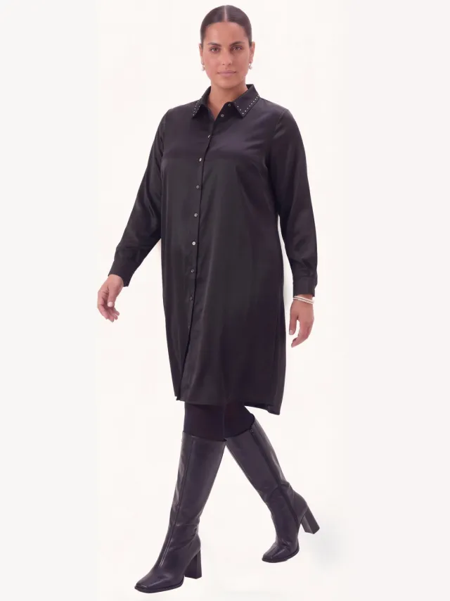 Yoek Blouse-jurk SATIN | Zwart