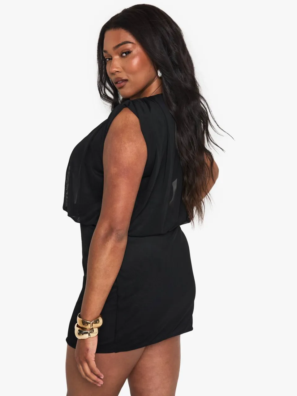 boohoo Dames Plus Mesh Blouson Geraffineerde Mini-jurk zwart, foto 3