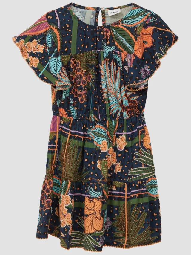 S.Oliver female - Gedessineerde jurk van satijnviscose navy