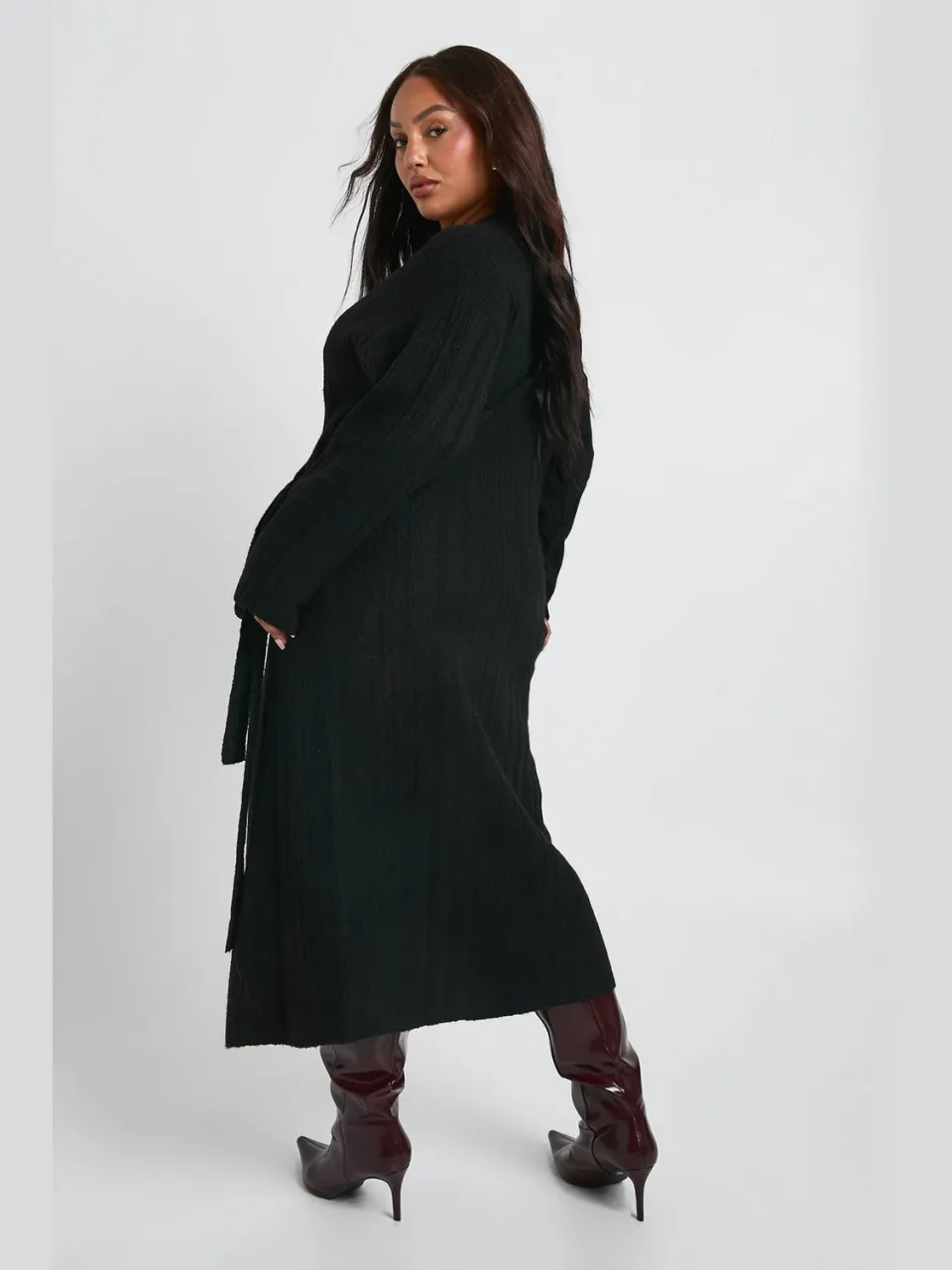 boohoo Dames Plus Lichtgewicht Mixed Rib Wrap Jurk zwart, foto 2