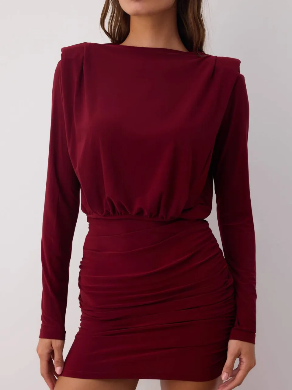 Trendyol TRENDYOLMİLLA Dames Bordeaux Effen Kort / Mini Lang Avond / Dagelijks Bodycon Jurken, foto 2