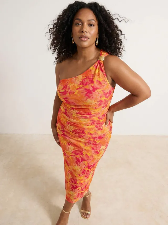 Trendyol Curve Dames Oranje Effen Maxi Mouwloos Feest Bodycon Grote maten Jurk