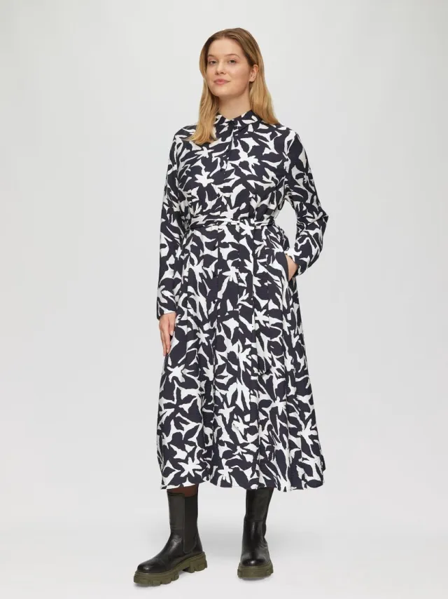 S.Oliver female - Viscose midi-jurk met steekzakken navy