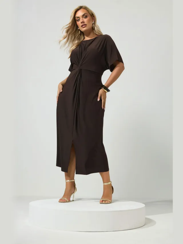 Yours London Chocoladebruine Jurk Met Knoop Aan De Voorkant Brown