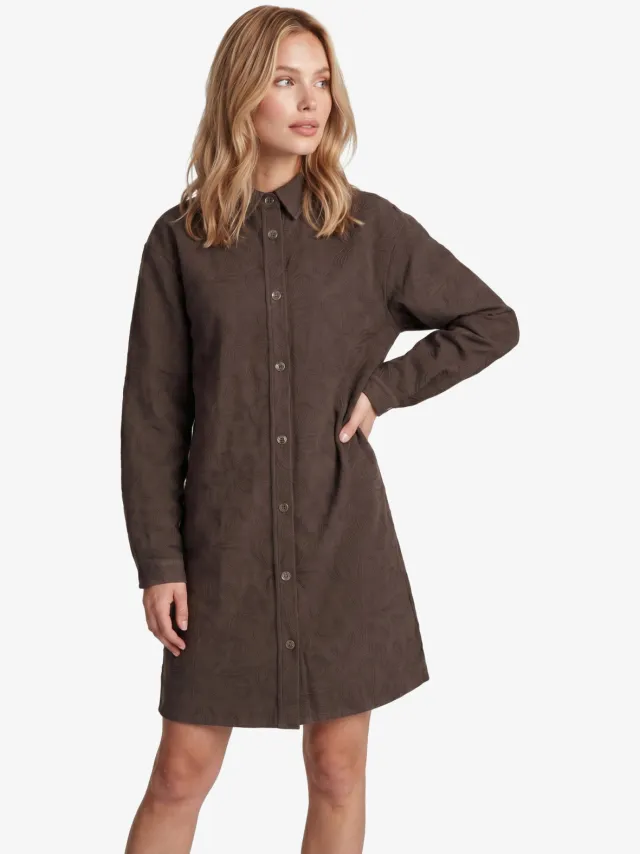 Fluresk gebloemde blousejurk met borduursels - bruin
