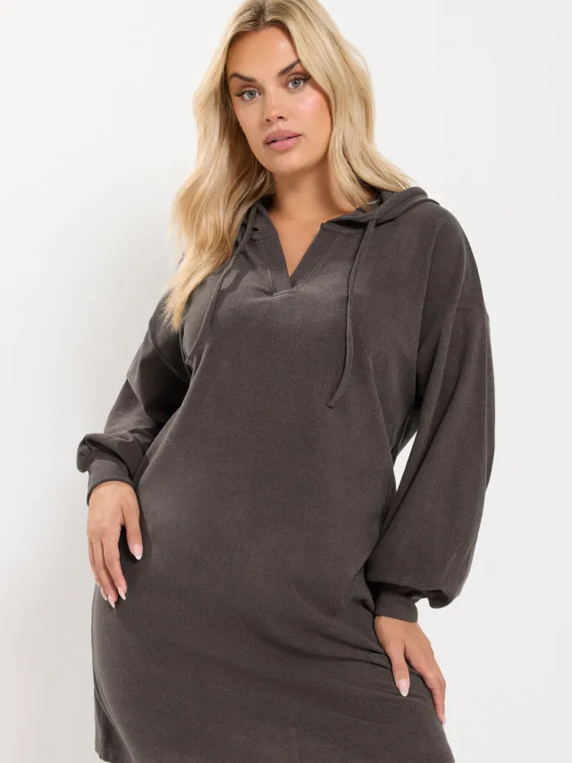 Yours Plus Size Chocolate Brown Dress Hoodie-56, foto 2