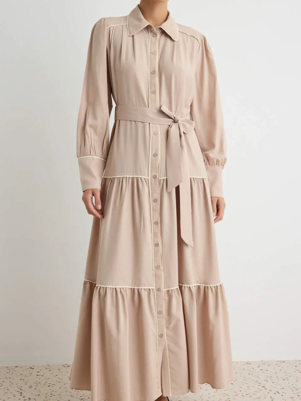 Trendyol Modest Dames Beige Effen Maxi Lang Skater Modest Jurken, foto 2